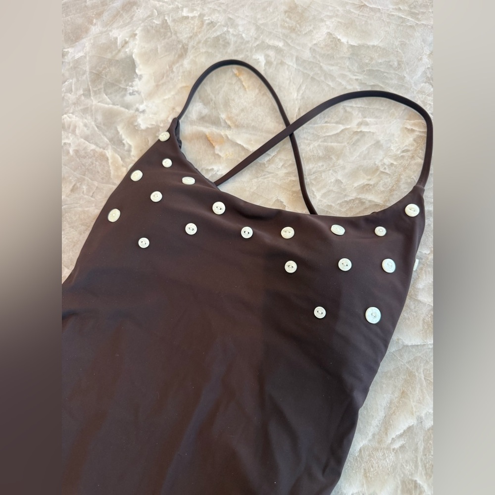 NWT J. Crew Button-trim scoopback one-piece swimsuit - size 6  - brown - Picture 5 of 12